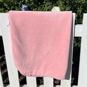 Brookstone SPA 2 Ply Plush Satin Throw Double-Sided Travel Blanket Pink 36x52